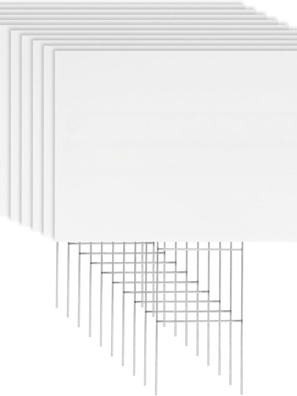 10 Pack 18 x 12 Inches White Corrugated Plastic Yard Sign with Metal Stakes for